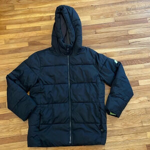 Gap kids Black Puffer Coat Boys Size XXL Fleece Lined Hood Neon Green Interior